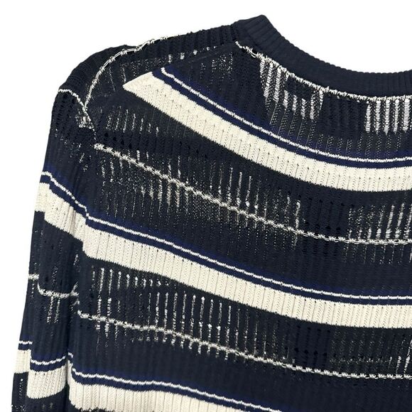 Armani Exchange Vintage Navy and White Open Weave Knit Striped Sweater - Picture 4 of 6